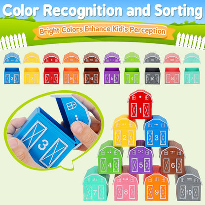 Learning Toys for 1,2,3 Year Old Toddlers, 20Pcs Farm Animals Barn Toy Montessori Counting, Matching & Sorting Fine Motor Games, Christmas Birthday Easter Gift for Baby Boys Girls Age 12-18 Months
