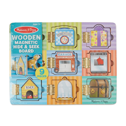 Melissa & Doug Wooden Hide & Seek Activity Board – Montessori Busy Board with Hinges, Doors & 9 Wooden Magnetic Puzzles, Educational Preschool Learning Toy for Toddlers & Kids Ages 3+