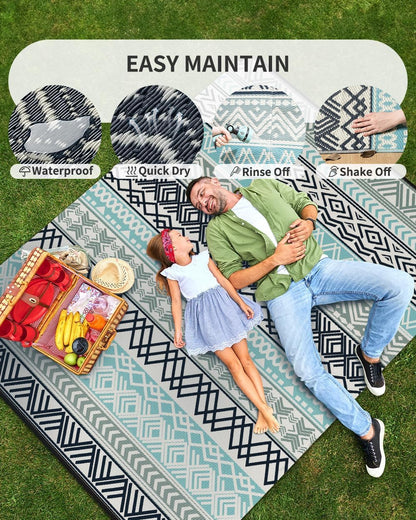 MontVoo Outdoor Rug Carpet Waterproof-Patio Rug Mat 5x8 Reversible RV Outdoor Camping Rugs Picnic Beach Mats Plastic Straw Outside Rugs for Balcony Porch Pool Deck Boho Patio Decor