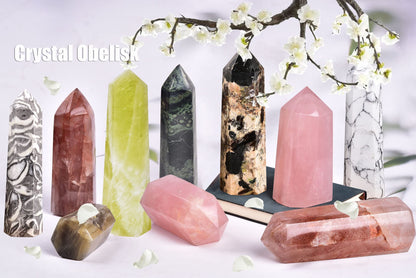 AMOYSTONE Rose Quartz Obelisk Towers Large Healing Crystal Point Wand 6 Faceted Reiki Meditation Stone Pink 0.6-1.1 LBS