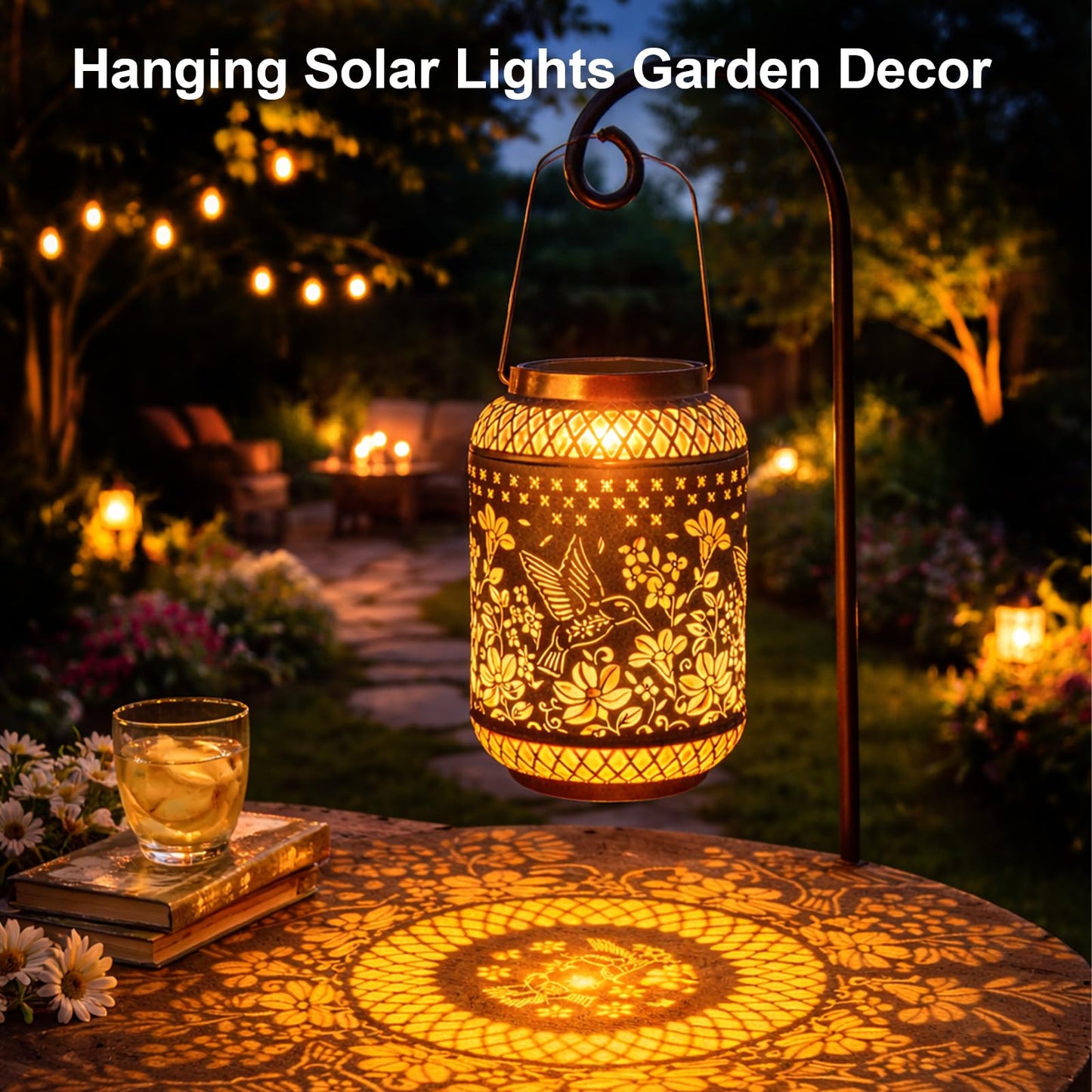 Solar Lanterns Outdoor Waterproof Hummingbird Hanging Solar Lights Garden Decor Gifts for Women Mom Grandma Sister Elegant Metal Solar LED Light Decoration Outside for Yard, Patio, Backyard, Porch
