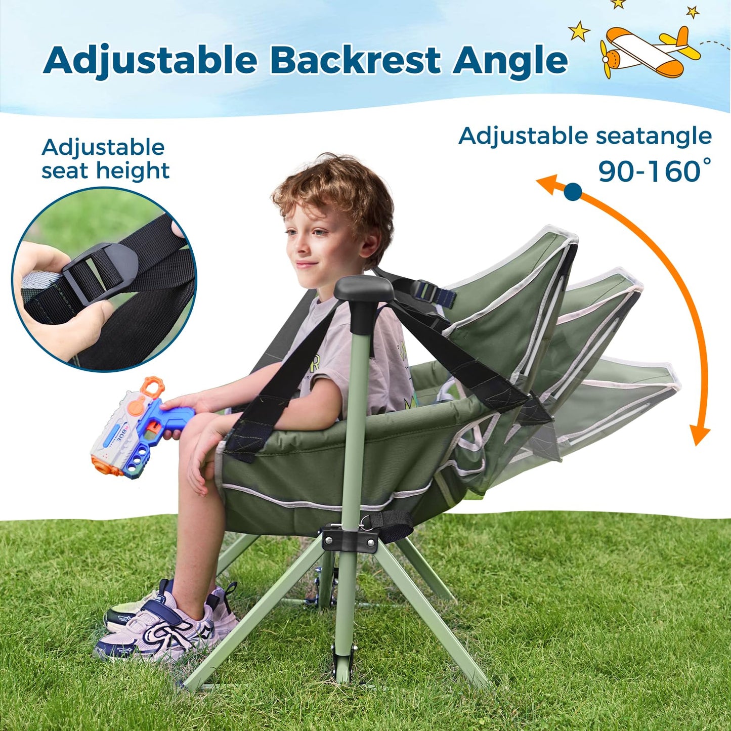 Chloraeon Kids Hammock Chair,Adjustable Kids Camping Chair,Folding Chair with Stand,Portable Hammock Chair for Camping, Travelling and Patio,Green,Supports 135 LBS