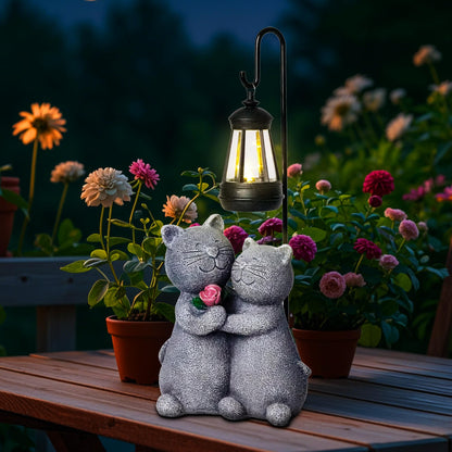 twinbling Outdoor Cat Garden Statues with Solar Lantern, Solar Lantern Cat Figurines Decor for Yard, Lawn, Porch & Patio, Unique Housewarming/Birthday Gifts for Women