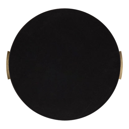 Kate and Laurel Samana Modern Glam Round Metal Tray; 17 Inch Diameter; Antique Brass; Circular Polished Decorative Tray with Hammered Surface and Minimalist Handles