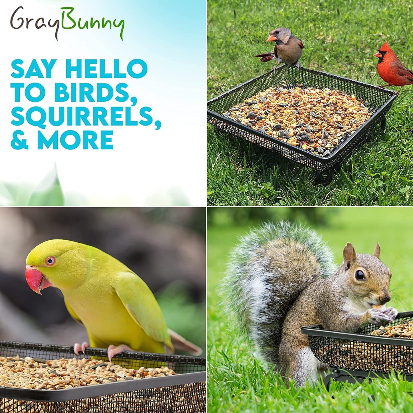 Squirrel Proof Bird Feeder for Outdoors Hanging (Metal Green) | 4 Ports, Chew-Proof & Weather Resistant Backyard Bird Feeder Gift, Garden Yard Decoration (10.25 x 6.25 x 6.25 in)