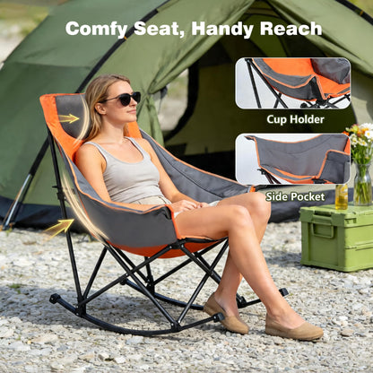 SUNNYFEEL Oversized Rocking Camping Chair, Fully Padded Patio Chair with Side Pocket, High Back Portable Lawn Recliner with Headrest, Outdoor Camp Rocker Chairs for Adults Heavy Duty 500 LBS Carry Bag