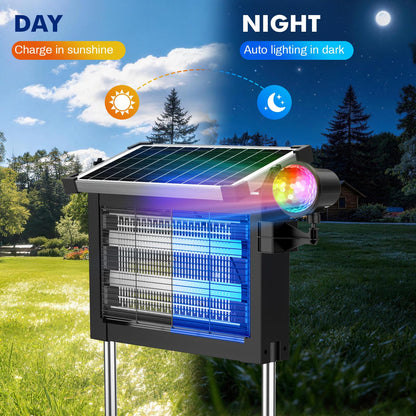 Solar Bug Zapper Outdoor, Jinyeda 2 in 1 Water Wave Projector & Mosquito Zapper, 4500V Powerful Electric Mosquito Killer, 4000mAh Battery, Cordless Fly Insect Zapper Waterproof for Patio Garden