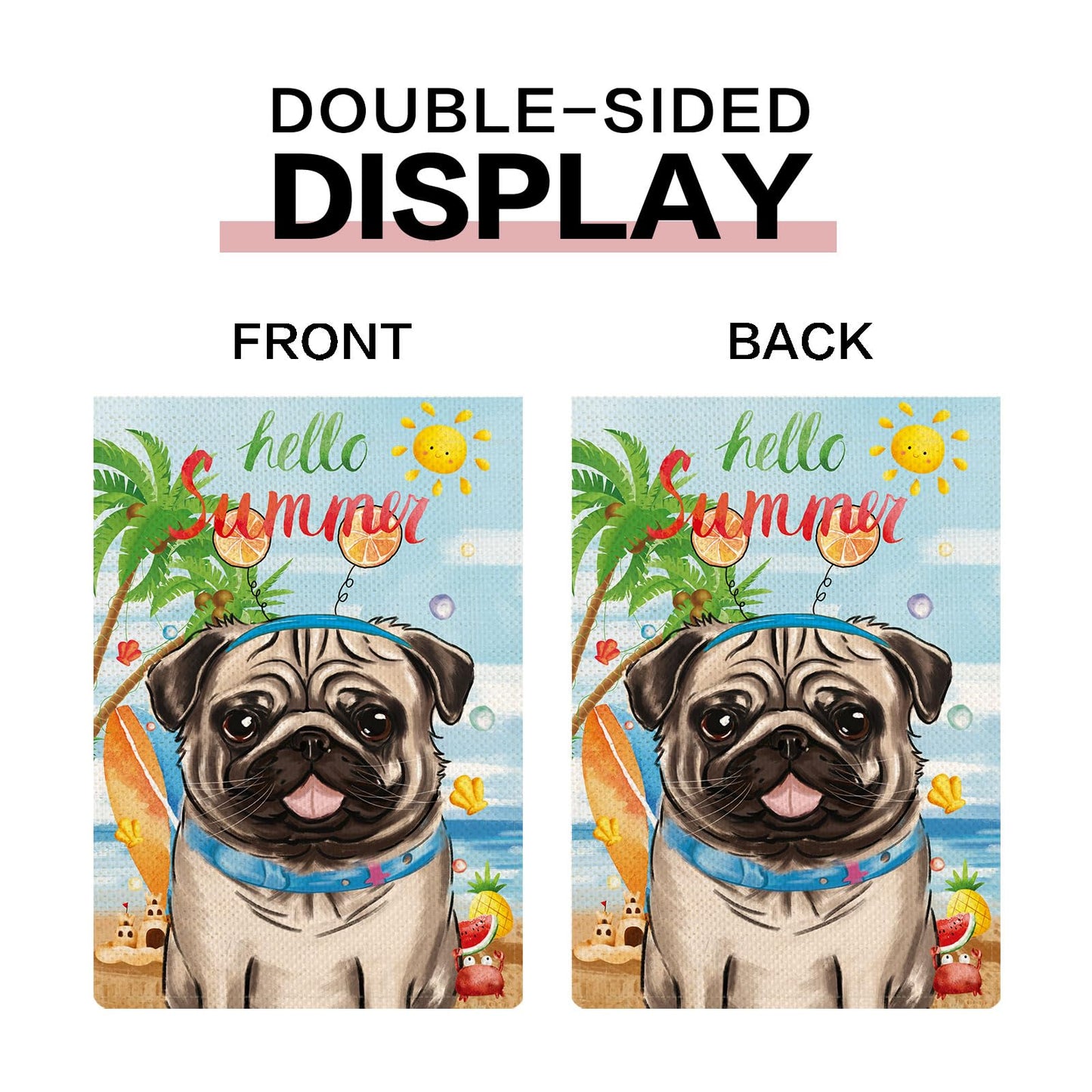 YOVOYOA Pug Garden Flags for Outside Set of 12, Dog Welcome Seasonal Garden Flags 12x18 Double Sided for All Seasons and Holidays, Spring Summer Yard Lawn Flag for Outdoor Decor, Pug Decor