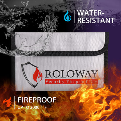 ROLOWAY Small Fireproof Bag (5 x 8 inches), Non-itchy Fireproof Money Bag for Cash, Valuables, Passport, Currency & Keys (2-Pack Silver)