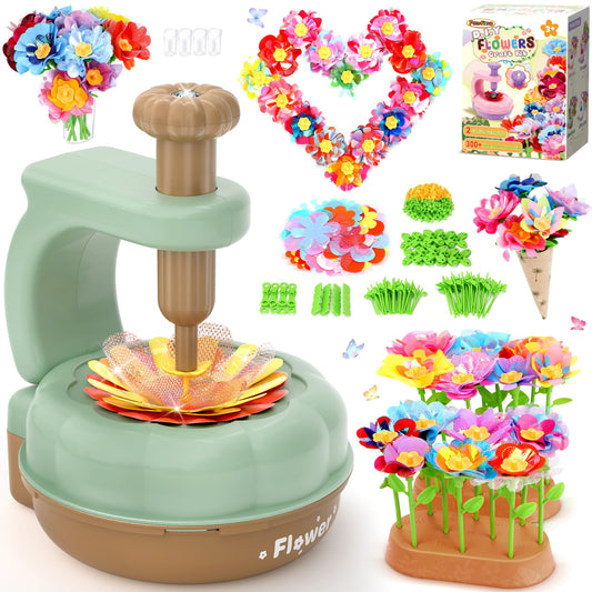 PERRYHOME Fabric Flower Bouquets Toys, 300+ Pcs Birthday Gift Activity Kit, 2 Gameplays STEM Craft for Kids, Reusable DIY Bouquets Maker Mothers Day Gifts for 3 4 5 6 7 8 Years Toddler Girl Gift