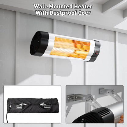 Wall Mounted Infrared Heater with 1 Seconds Instant Warmth, Quiet Electric Radiant Heating for Garage Greenhouse Porch, 1500W Adjustable Temperature Patio Heater