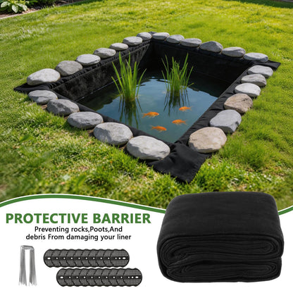 HZCGJMY Pond Liner Non-Woven Geotextile Underlayment 10 x 15 Feet Thickened Outdoor Ponds Underlayment Landscape Fabric Kit with 20 U-Pins and Gaskets for Ponds, Fish Koi, Waterscape