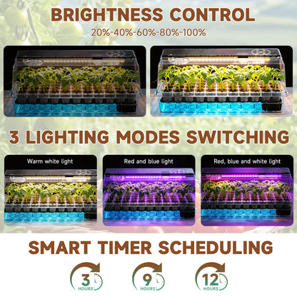 72 Cells Seed Starter Tray Self Watering, Seed Starter Kit with Grow Light, Full Spectrum with 5 Dimmable Brightness & Timer, Indoor Plant Grow Tray for Beginners & Seasoned Gardeners, Gardening Gifts