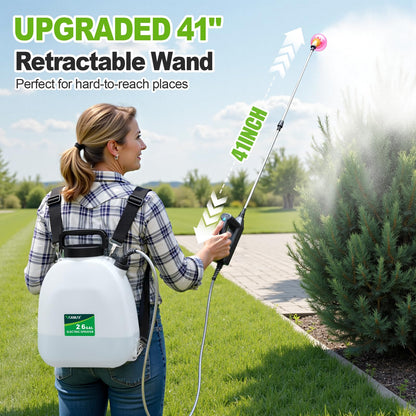 VAXMAY Battery Powered Sprayer 2.6 Gallon, Backpack Sprayer with 3 Adjustable Forces, Battery Indicator, 5 Mist Nozzles, 41" Retractable Wand, USB Rechargeable Garden Sprayer for Weed Lawn Yard
