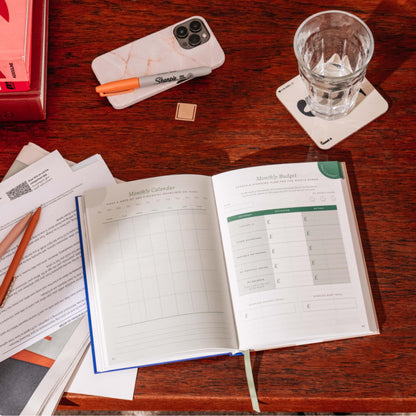 Papier Shine Finance Planner - Olive Hardback | Track Expenses, Savings, Outgoings | Undated | Includes Money Tracker, Daily & Monthly Calendar, & Monthly Budget Section | Budgeting Gift For Students