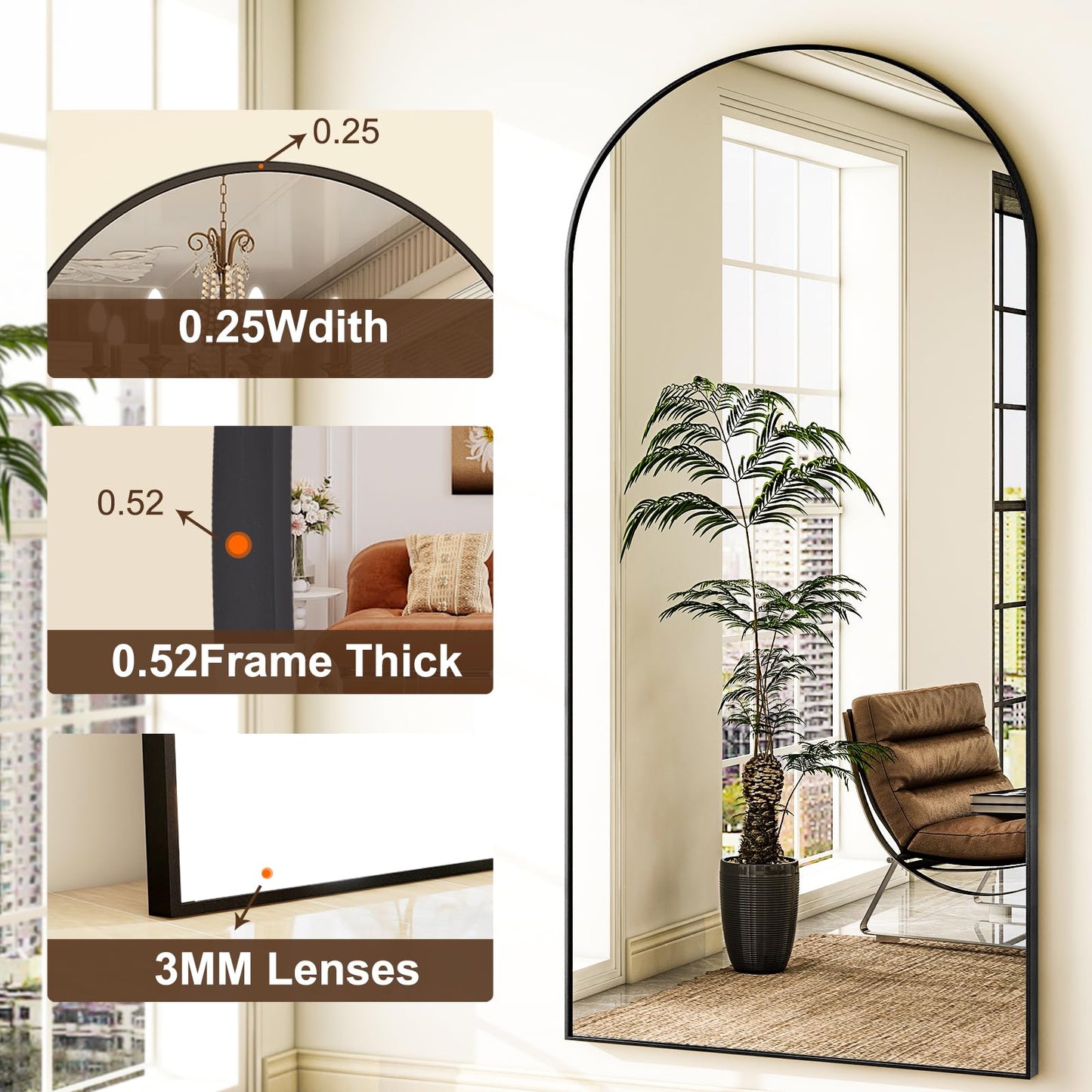 HARRITPURE 78" x 35" Arched Full-Length Mirror - Black Oversized Floor Mirror Free Standing Aluminum Frame Full Body Mirrors for Bedroom Cloakroom