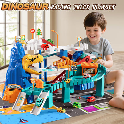 MSKOLER Dinosaur Race Car Tracks for Toddlers 2-4 Years, Dinosaur Climbing Hills Railcar, Toy Car Track Play Set with 7 Small Race Cars, Preschool Birthday Gifts for 3 4 5 6 7 8 Year Old Boys Girls