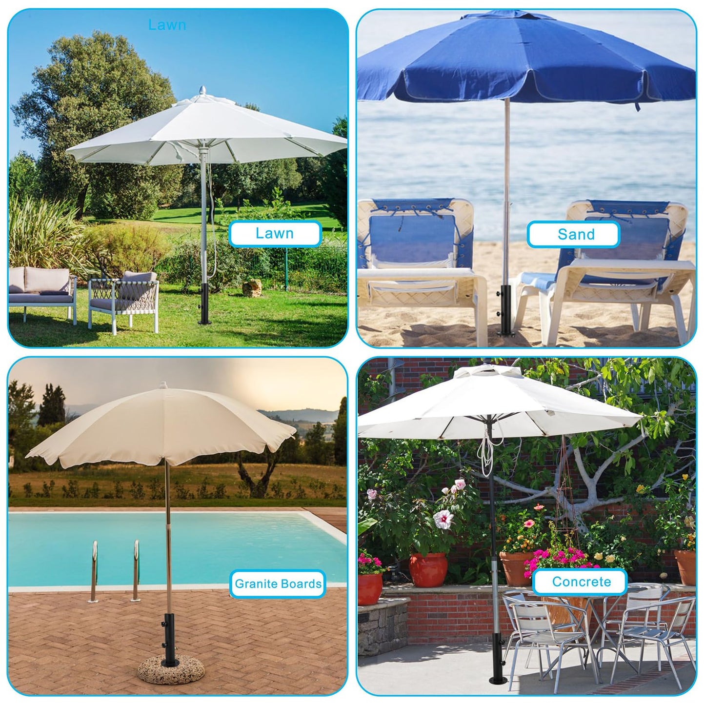 Wdwlbsm Patio Umbrella Base Stands Multifunctional Outdoor Umbrella Holder, In Ground Umbrella Base with Ground Spike Fixing,Deck Umbrella Mount for Lawns,Granite,Concrete,Deck,Many Ways Installation