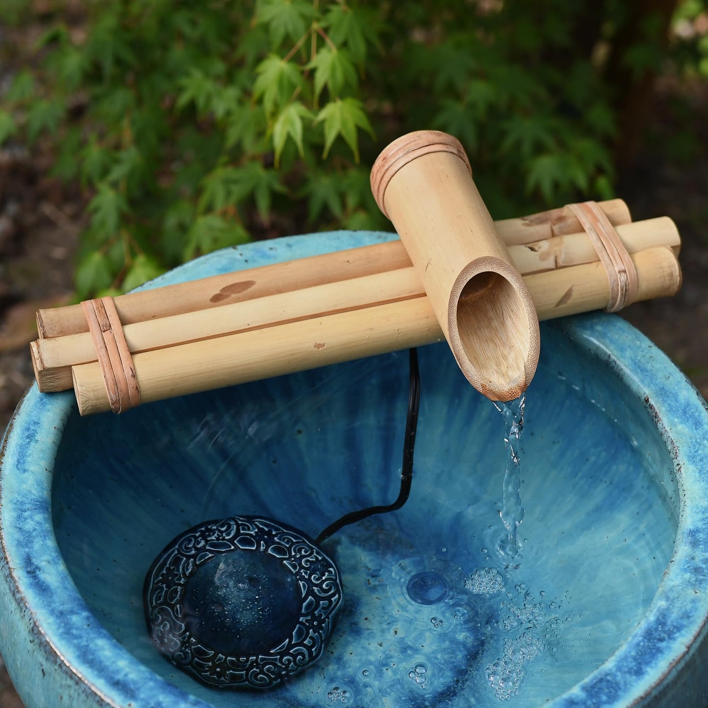 Bamboo Accents 12" Three-Arm Zen Bamboo Fountain Kit – Split-Resistant Bamboo Spout with Quiet Pump for Indoor & Outdoor Containers (Bowl Not Included)