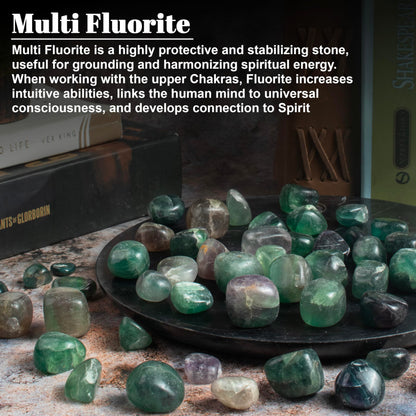 Crocon 1LB Multi Fluorite Tumbled Stones and Crystals Bulk 2000+ Carats Natural Crystal Kit for Reiki Healing Crystal Polished, Tumble Stones, Chakra Balancing, Reiki Gift, Home Decor Size : 20mm