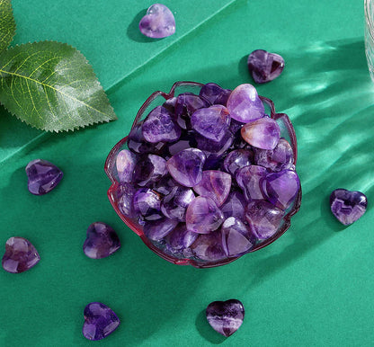 QINJIEJIE 20 PCS Amethyst Heart Crystal Purple Healing Crystals Natural Cute Stones Pocket Healing Palm Love Bulk Set Wholesale Reiki Energy Balancing Meditation Valentine's Day Gift