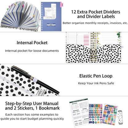 Ospelelf Budget Planner - Budget Book with Bill Organizer and Expense Tracker, 12 Month undated Budget Planner/Account Book to Take Control of Your Money, Start Anytime(Polka dots)
