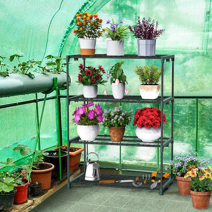 Ohuhu Plant Greenhouse Shelves 4 Tier 2 Pack Extra-Wide Stable Green House Shelving for Outdoor, 31x18x42 Inch Portable Rustproof Metal Shelf Plant Stand Rack Greenhouse Accessories