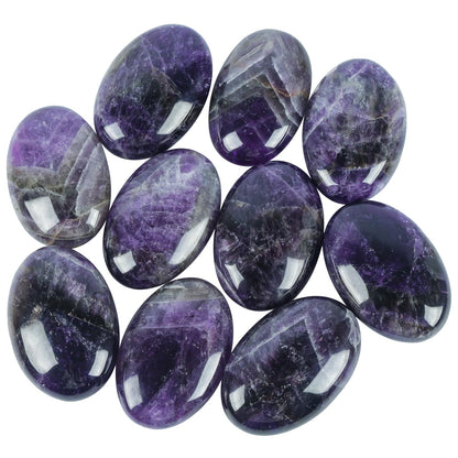 Loveliome Natural Amethyst Oval Polished Worry Stones, Healing Crystal Indoor Fountain Stones Massage Energy Anxiety Relief Items