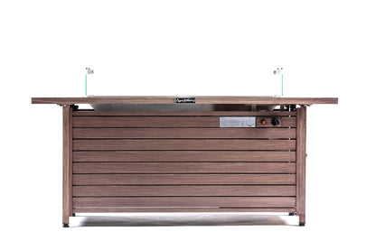 57 Inch 50000BTU Fire Table with Glass Wind Guard, with Cover and Table Lid, Nature Wood Coating