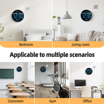 HAITANG Digital Wall Clock, 8'' Round Digital Clock with Large Display, 11RGB Colors,Remote Control, Auto-Brightness,Temperature,DST,Night Light, Alarm, Count Down Timer for Classroom/Bedroom/Office
