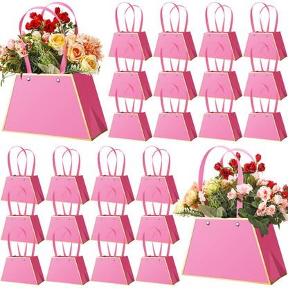 Noveread 24 Pcs Mother's Day Floral Gift Bags Bulk Portable Flower Bouquet Wrapping Paper Bag with Handle Waterproof Florist Wrap Centerpiece Box for Women Anniversary Wedding Birthday(Hot Pink)