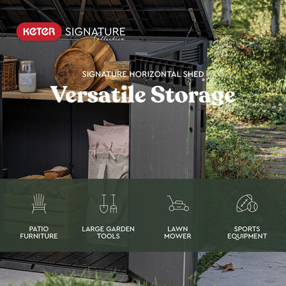 Keter Signature Collection All Weather Outdoor Storage Shed – Durable Resin Garden Shed with Built‑in Ventilation, & Lockable Double Doors – Walnut Finish