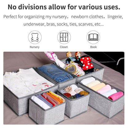 Criusia Foldable Underwear Drawer Organizer, Closet Dividers, Storage Box for Clothes, Socks (6 Bins, Gray)