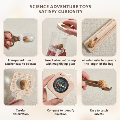 Montessori Wooden Bug Catcher Kit for Kids - 8-in-1 Outdoor Explorer Set with Habitat, Net & Magnifying Glass STEM Learning Toys for Ages 3-8 Nature Gift for Boys & Girls