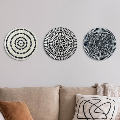Tioncy 3 Pcs 3 Pcs 11.8 Inches Mother of Pearl Shell Plate Coastal Wall Art Mosaic Wall Sculpture Shell Handmade Hanging Plates Arts for Halloween Christmas Bedroom Bathroom Home Office Hotel(Black)