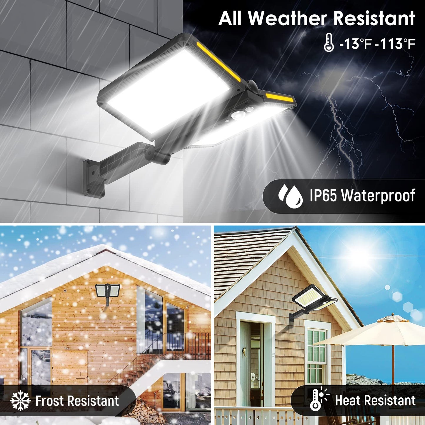 ropelux Solar Flood Lights Outdoor, 6000LM High Brightness Motion Sensor Outdoor Lights,IP65 Waterproof and 5 Modes, Wider Illuminated Area LED Solar Lights for Garden Patio Street