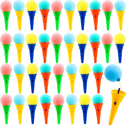 Cagemoga 40 Pcs Ice Cream Shooters Toy 4 Inch Ice Cream Cone Foam Ball Launcher Toy for Kids Birthday Party Favors Carnival Prizes Goody Bag Fillers