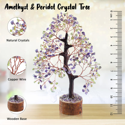 Crocon® Amethyst & Peridot Crystals Tree Home Decor, Birthday Gifts for Women, Sister Gemstone Gift for Her Money Tree Crystals and Healing Stones House Warming Gift, Spiritual Decor Present