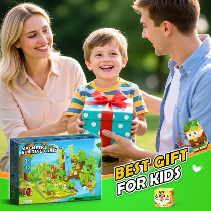 Gooidea 150 Magnetic Blocks Magnet Building Craft, STEM Constructions Toy, Sensory Stacking Cubes Kids Toys, Holiday Birthday Gifts for Boys Girls Age 4-6, 5-7, 4-8, 8-12 - Jungle Adventure Playset