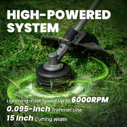 DongCheng Brushless String Trimmer, 6000RPM, 40V Cordless String Trimmer with Comfortable Shoulder Strap, 15" Weed Wacker, 2 x 4.0Ah Batteries & Fast Charger