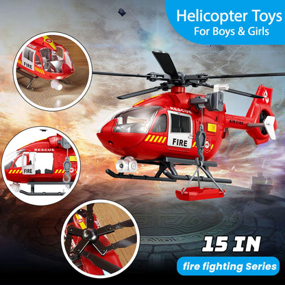 Fire Rescue Helicopter Toys for Boys with Hanging Basket Toy Airplane with Lights and Sound Firefighting Vehicles Toys for Kids Aged 3 4 5 6 7