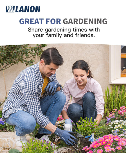 LANON Gardening Gloves for Men Women, 2 Pairs Nitrile Coated Garden Gloves with Grip, Breathable B.COMB AIR Technique, Dusty Olive & Bluebird, Large