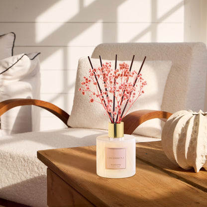 Cocorrína Premium Reed Diffuser Set with Preserved Baby's Breath & Cotton Stick Sandalwood Rose | 6.7oz Scent Fragrance Oil Diffuser for Bedroom Bathroom Home Décor