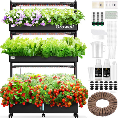 Growell Large Hydroponics Growing System Kit, 90 Pods Vertical Hydroponic Garden with 2 Light Modes Grow Light, Auto Circulating Water System, 40L Indoor Gardening System for Herb Vegetable Fruit
