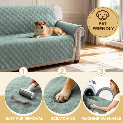 H.VERSAILTEX 100% Waterproof Couch Cover Thick Durable Sofa Slipcover with Storage Pocket Triple Nonslip Furniture Protector for Dogs, Children, Pets, Machine Washable (Sofa, Lily Pad)
