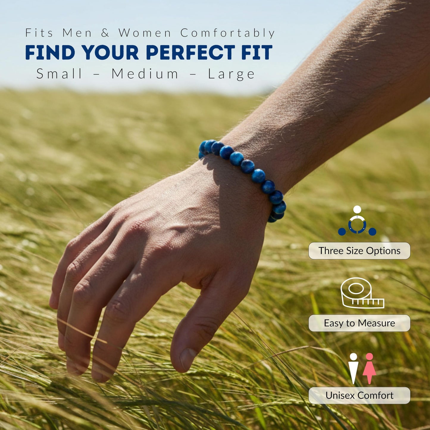Cherry Tree Collection Jade Blue Tiger's Eye Beaded Bracelet – Genuine 8mm Gemstone Stretch Bracelet for Men & Women – Handmade Crystal Bracelet - (Jade Blue Tiger's Eye - M)