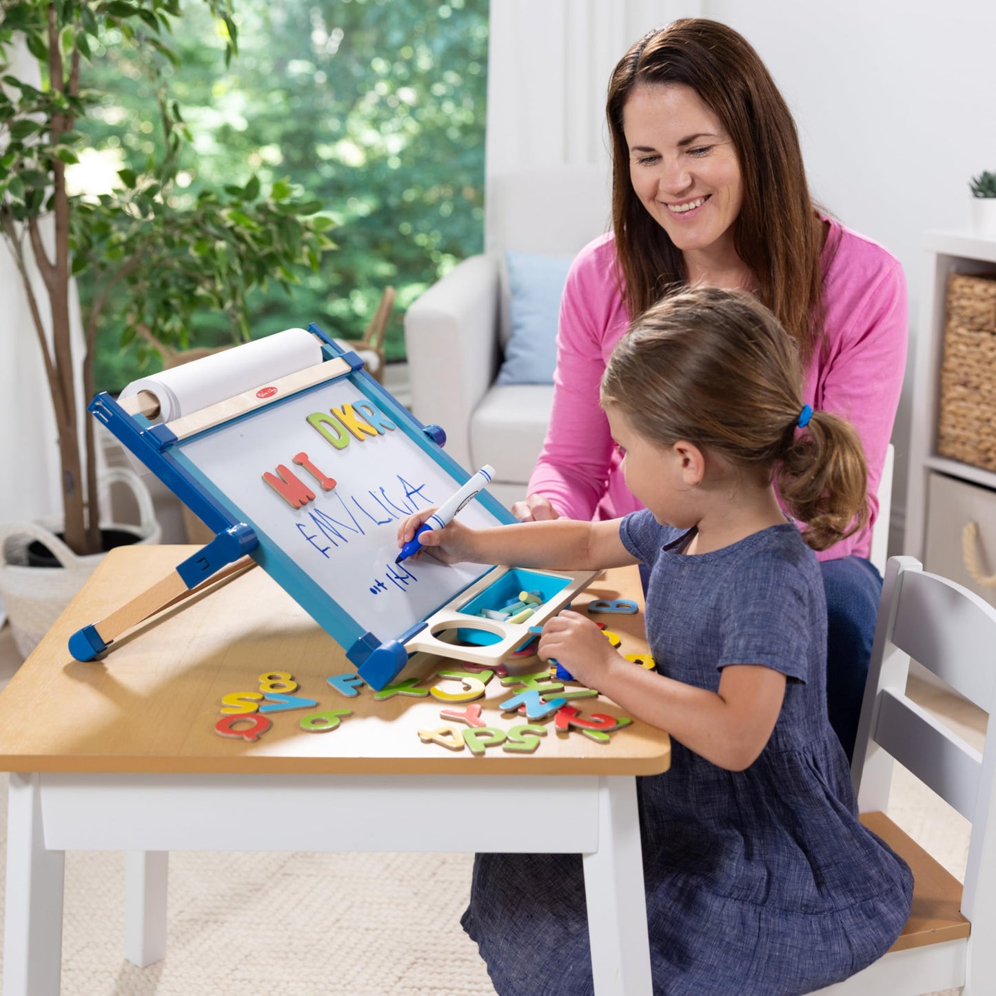 Melissa & Doug Magnetic Tabletop Easel, Deluxe Double-Sided Wooden Art Set with Chalkboard, Dry-Erase Board, Paper Roll Holder, Magnets & Art Supplies, Preschool Learning Toys for Kids Ages 3+