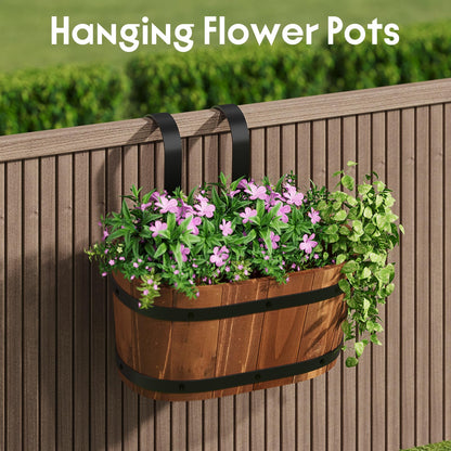 WELUKGUUD Hanging Wooden Flower Pots, Railing Planter for Any Balcony, Porch or Deck Countryside Style with Detachable Hooks for Garden Yard Home Decor (Brown)
