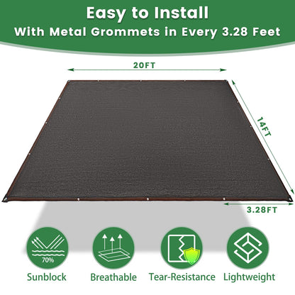 Homiton 70% Shade Cloth, 14FTx20FT HDPE Mesh Tarp with Reinforced Grommets, Outdoor Sun Shade Net for Greenhouse, Plants, Garden, Pergola, Patio, Chicken Coop (14FT*20FT)