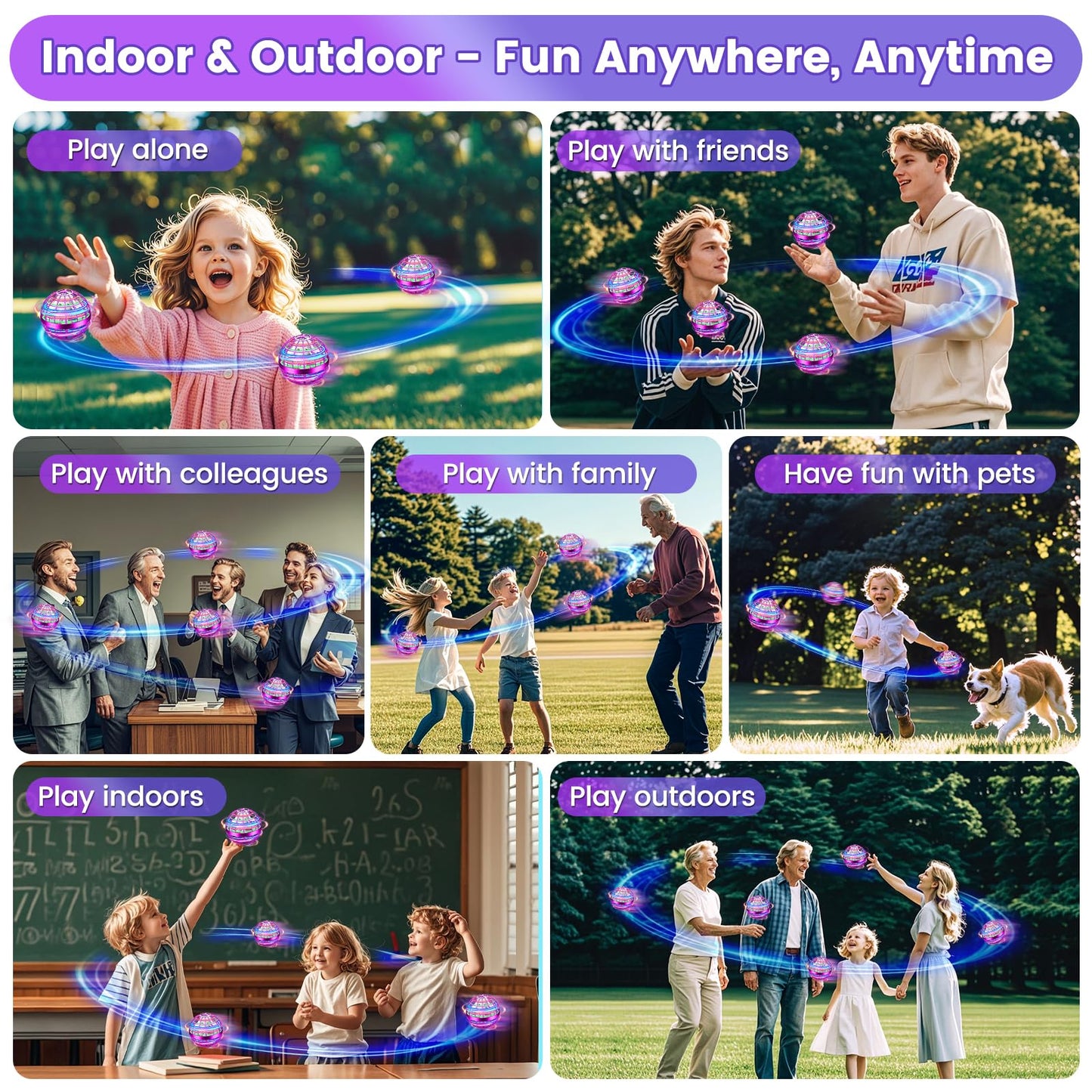 NWLAEWR Flying Orb Ball Toy, 2026 Upgrade Hand Controlled Hover Ball with LED Lights,360° Rotating Boomerang Globe Cool Mini Drone, Ideal Birthday&Christmas Gift for Boys Girls-Bright Purple